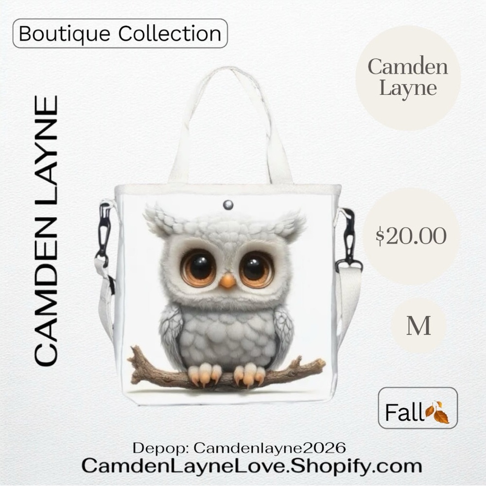 Camden Layne White Owl Tote Bag
